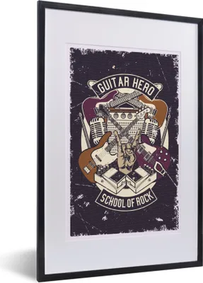 Produktbild von MuchoWow® MuchoWow® Gerahmtes Poster Gitarre - Retro - Illustration 40x60 cm - Poster mit zchwarzem Bilderrahmen - Poster in Rahmen