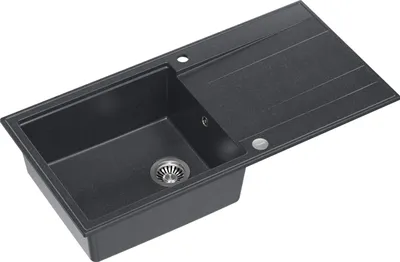 Produktbild von QUADRON Spülbecken 1-Becken Spüle | Größe: 100 x 50 x 21 cm | EVAN 146 | Küchenspüle Granitspüle aus GraniteQ mit Siphon | Schwarz & Stahl
