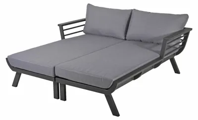 Produktbild von Doppel-Sonnenliege MARA Grau Aluminium | Doppelliege Gartenliege Relaxliege Wetterfest