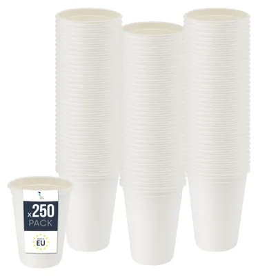 Produktbild von BenBow Einwegbecher aus Zuckerrohr, Weiß, 300 ml x 250 – Besser als Pappbecher, Umweltfreundlich, Ideal für Partys oder Kaffee