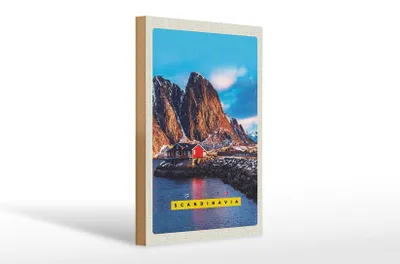 Produktbild von Holzschild Reise 20x30cm Skandinavien Gebirge Meer Häuser
