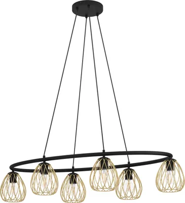 Produktbild von EGLO Hängelampe Jazminia 1, Pendelleuchte Esstisch, Deckenlampe hängend, Stahl in schwarz, messing, E27 Fassung, L 116 cm