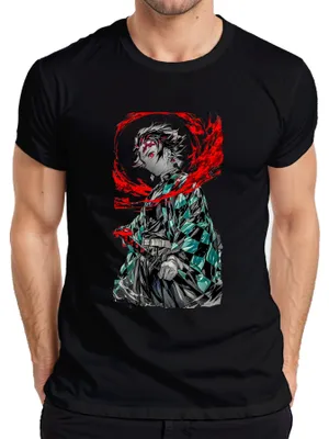 Immagine prodotto di Maglietta Tanjiro Kamado Demon Slayer Anime Sword Blood Manga Gift Uomo, Nero, XL