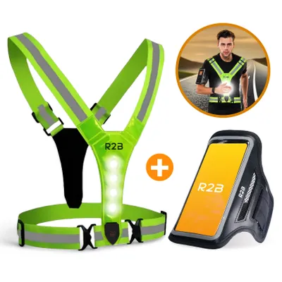 Productafbeelding van R2B Hardloopvest met Verlichting + Telefoonhouder Hardlopen tot 6,5 inch