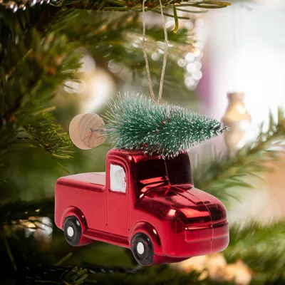 Produktbild von Weihnachtsbaumschmuck - kleines Auto mit Tannenbaum - 10 x 4,5 x 8 cm