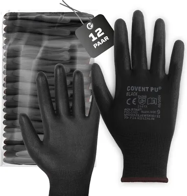 Produktbild von 12er Set Covent PolyurethanArbeitshandschuhe Herren Gr. 9 –  Montagehandschuhe EN388 3141X – Schutzhandschuhe für Monteure, Lager & Mechanik