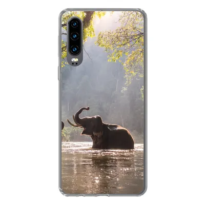 Produktbild von MuchoWow® Handyhülle Schutzhülle Hülle für Huawei P30 Elefant - Wasser - Tiere - Bäume - Sonne Silikon Softcase Handy Hülle - Kartenbesitzer