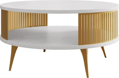 Produktbild von MIRJAN24 Couchtisch Roenni Gold, Wohnzimmer Kaffeetisch, Beine und Seiten aus Stahl (Farbe: Gold / Arktisches Weiß)