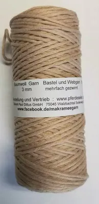 Produktbild von Makrameegarn Makramee Baumwollgarn Bastelgarn BEIGE 150 Meter 3 mm GEZWIRNT