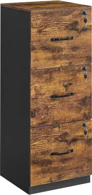 Image de Armoire d'archivage - Bloc de rangement pour bureau à domicile - Support pour imprimante avec 3 compartiments verrouillables - Barre de suspension réglable - Pour formats A4 et Letter - Marron et noir