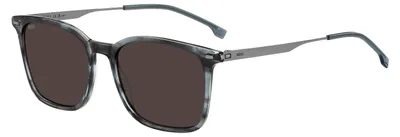 Immagine prodotto di HUGO BOSS BOSS 1694/S VQ7, occhiali da sole da uomo, montatura a righe grigie, dettagli in rutenio, misura 54/19/150