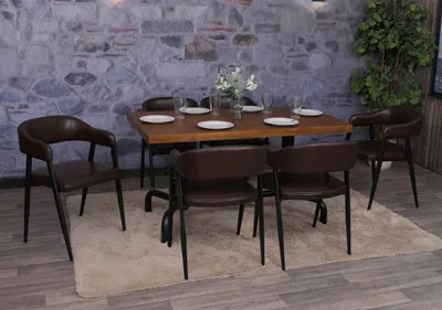 Zdjęcie produktu dla zestaw 6 krzeseł do jadalni HWC-P29, krzesło kuchenne fotel tapicerowany, industrialne retro vintage sztuczna skóra ~ ciemny brąz