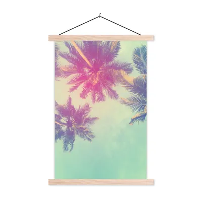 Produktbild von MuchoWow® Textilposter Palmen - Palmenblätter - Sommer - Tropisch 60x90 cm mit holzfarbenen Rahmen - Textil