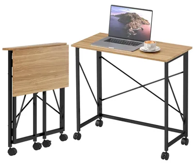 Obrázok produktu pre Sklopný písací stôl na kolieskach | Farba: Hnedá, Čierna | Rozmery: 80 x 40 x 75 cm