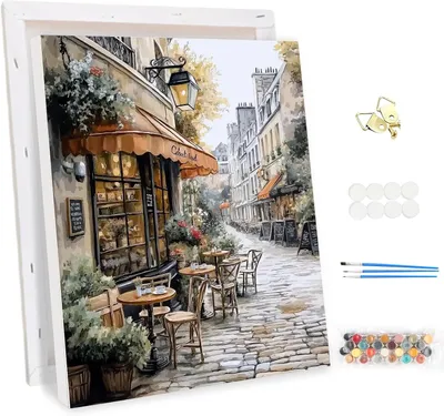 Productafbeelding van Schilderen op nummer voor volwassenen, met frame, straatzicht, doe-het-zelf landschapsset handgeschilderd olieverfschilderij kit voor beginners