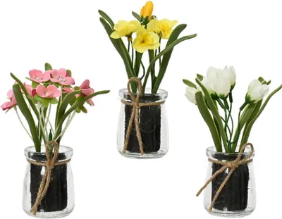Image de Bouquet de fleurs décoratives artificielles en verre 1 pièce 16x5,5 cm