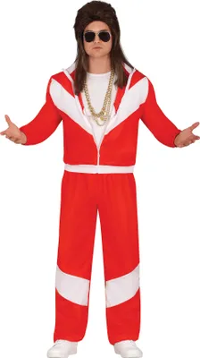 Produktbild von Retro 80er Jahre Trainingsanzug Kostüm Rot Weiß Karneval Kultklassiker Nostalgie Chic Sportoutfit Inspiriert Zeitreise, Größe: 52 - 54 (L) Farbe: Rot
