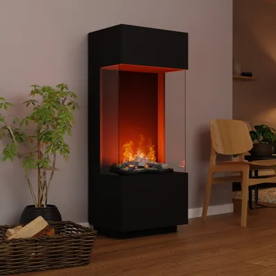 Produktbild von GLOW FIRE Elektrokamin 'OGF 1'| Wasserdampf Kamin mit OMC 400 mit Holzdeko in Schwarz als Raumteiler | HxBxT: 55x136x40 cm