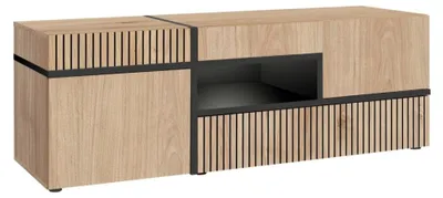 Produktbild von Möbel TV CRISS – 2 Türen, 1 Schublade, LED – Helles Eichenholz und Schwarz