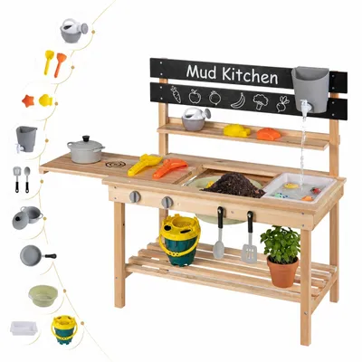 Produktbild von KOMFOTTEU Matschküche Kinder Outdoor, Spielküche mit Herd & Kochzubehör