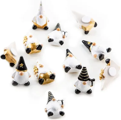 Produktbild von 12 kleine Weihnachtswichtel 4 cm schwarz weiß gold
