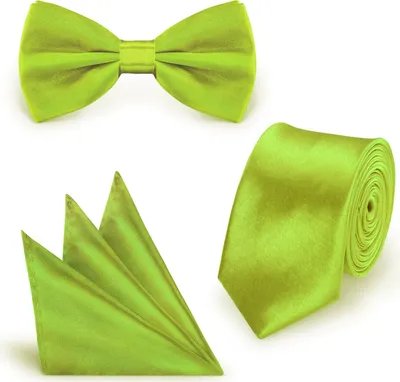 Produktbild von SET Krawatte Fliege Einstecktuch Moosgrün  einfarbig uni aus Polyester