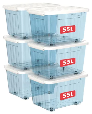 Produktbild von Cetomo 55L*6 Aufbewahrungsboxen, Rillen-verstärkte Kunststoffboxen mit Rollen &