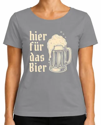 Produktbild von Hier für das Bier Bierkrug Trachtenshirt Lederhose JGA Damen T-Shirt, Grau, S