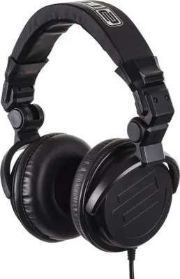 A studio shot of a pair of black headphones.