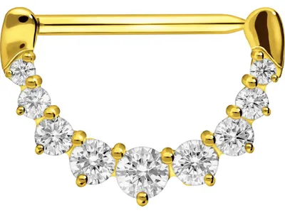 Produktbild von Brustwarzenpiercing, Chirurgenstahl Nippelpiercing Clicker 9 KRISTALLE Gold Stablänge: 16mm