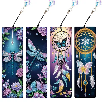 4 Diamond Painting Lesezeichen – Strass-Buchmarkierungen