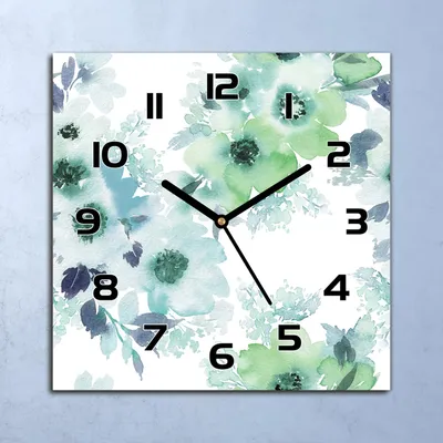 Produktbild von Wanduhr Echt-Glas-Küchenuhr Aquarell Blumen Quarz Lautlos 30x30 Deko Bilder