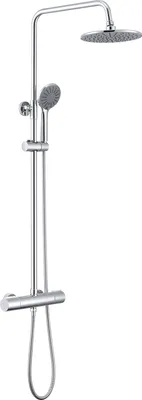 Produktbild von Auralum Duschsystem mit Thermostat Regendusche Runde Duschsäule Duschgarnitur inkl. 3 Strahlarten Handbrause, höhenverstellbar Duschstange