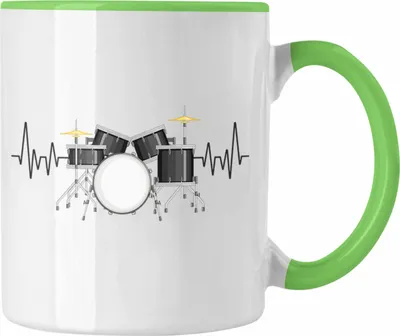 Produktbild von Trendation - Schlagzeug Herzschlag Tasse Geschenk für Schlagzeug-Spieler Hobby Geschenkidee (Grün)
