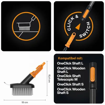 Produktbild von Fugenbürste Fiskars OneClick 2-in-1 mit Stahlklinge und Bürste, Schwarz/Orange,