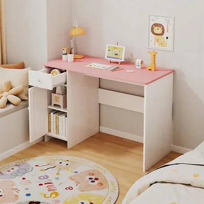 Obrázek produktu pro BÍLÉ PSACÍ STŮL SE ZÁSUVKOU A SKŘÍŇKOU PRO HOLKY S RŮŽOVOU DESKOU 75 CM x 50 CM x 110 CM