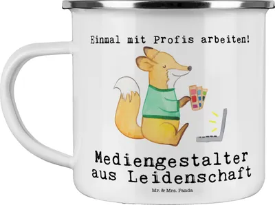 Produktbild von Mr. & Mrs. Panda Haferl Mediengestalter Leidenschaft - Weiß - Geschenk, Campingtasse, Emaille Tasse, Grafikdesigner, Teetasse, Grafiker, Spruch, Motivtasse, Pott, Lustig