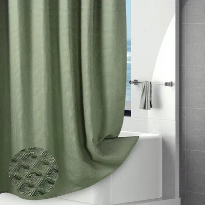 Imagen del producto de Cortina de ducha impermeable Ibenzoa® de 183 x 214 cm – Diseño de panal de abeja de lujo, poliéster de 256 g/m², con borde con peso y 12 ojales de acero inoxidable
