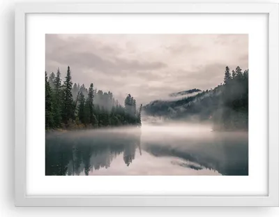 Produktbild von Gerahmtes Poster - Weißer Rahmen - Reflexion Nebel Landschaft - 40x30 cm - Wand Bild - Wanddeko - Wandbilder - Kunstposter - Wandposter - Bilderrahmen - Bilder - Kunstdruck - P2WAA40x30-4482