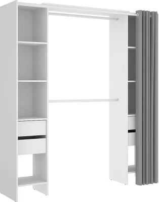 Produktbild von Ausziehbarer Kleiderschrank mit Vorhang - Breite 110/178 cm - Weiß - LONAZA