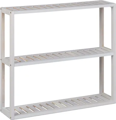 Produktbild von Relaxdays Wandregal Walnuss, 3 Ablagen, HBT: 54 x 60 x 15 cm, schmales Holzregal Bad, Küche, Steh- & Hängeregal, weiß