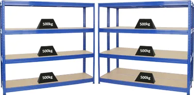 Produktbild von Mega Deal | 3x Schwerlastregal DINO | HxBxT 180x200x45 cm | 4 MDF-Platten-Ebenen 6,5 mm |  Fachlast 500kg | Blau