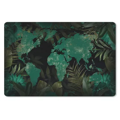 Produktbild von MuchoWow® Schreibtischunterlage Weltkarte - Grün - Blätter 60x40 cm - XXL Mauspad - Großes Mauspad