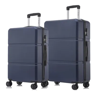 Produktbild von Suitcase Set, Rollkoffer Handgepäck, Kofferset, mit 4 Rollen 360°, Hartschalenreise Zahlenschloss, Weicher Gummigriff (2er Set, L&XL, Dunkelblau)