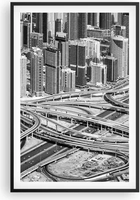 Produktbild von Gerahmtes Poster - Schwarzer Rahmen - Stadt Wolkenkratzer Autobahn - 61x91,5 cm - Wand Bild - Wanddeko - Wandbilder - Kunstposter - Wandposter - Bilderrahmen - Bilder - Kunstdruck - P2BPA61x91-5065