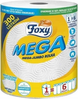 Zdjęcie produktu dla Foxy Mega Jumbo ręcznik kuchenny – 1 rolka 300 listków, super chłonny