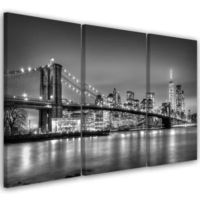 Obrázek produktu pro Triptych na plátně města a architektura - černobílý 120x80 cm Feeby šedá nástěnná malba připravená k zavěšení