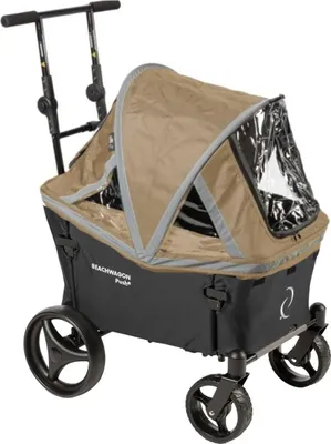 Produktbild von Beach Wagon Bollerwagen PUSH, Handwagen mit Schiebestange Vollgummi-Reifen, Kombiset mit Verdeck Sandbraun - Dunkelschwarz