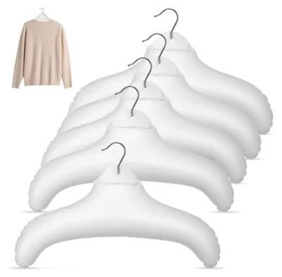 Produktbild von 5 Stück Aufblasbare Kleiderbügel für Reisen, Faltbare Wäschebügel aus rutschfestem PVC, Platzsparende Lösung für Hotel, Camping und Geschäftsreisen, Weiß