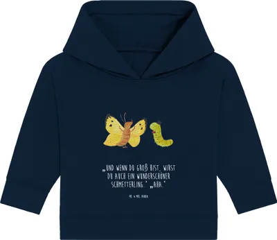Produktbild von Mr. & Mrs. Panda Organic Baby Hoodie Raupe Schmetterling 12. - 18. Monat - French Navy - Geschenk, Hut, Kapuzenshirt, Lustige Sprüche, Entwicklung, Kapuzensweatshirt
